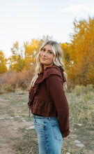 Load image into Gallery viewer, Long Sleeve V-neck Ruffle Detail Crop Blouse
