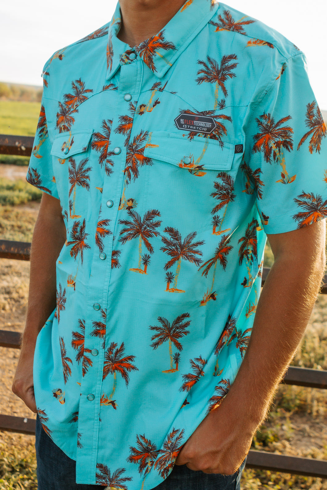 Turquoise Palm Tree Button Up