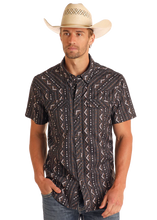 Load image into Gallery viewer, Black Aztec S/S Button Up

