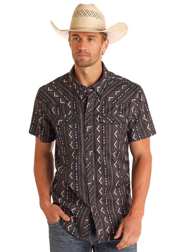 Black Aztec S/S Button Up