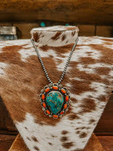 Load image into Gallery viewer, Genuine Navajo 18&quot; Necklace W/ Turquoise and Orange Pendant
