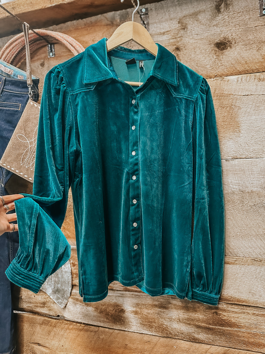 Women's velvet button up