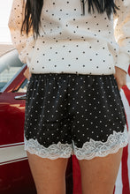 Load image into Gallery viewer, Satin polka dot lace trim shorts
