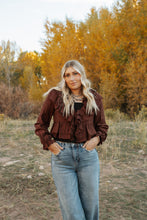 Load image into Gallery viewer, Long Sleeve V-neck Ruffle Detail Crop Blouse
