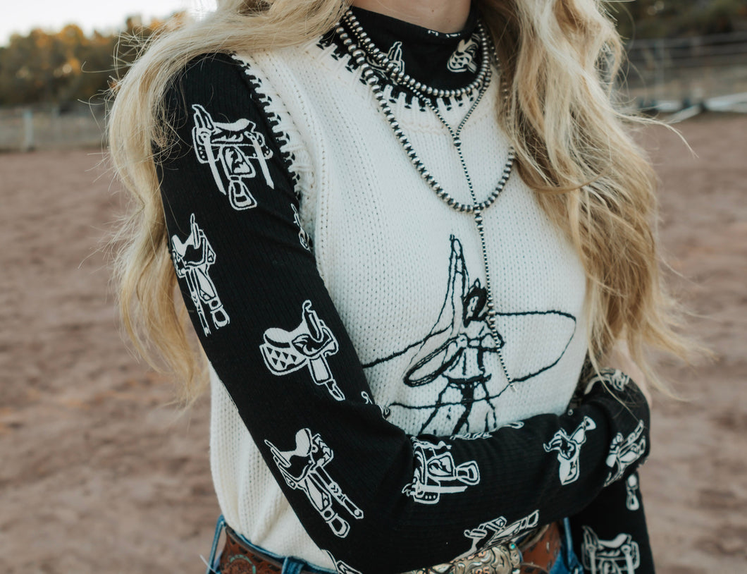 Wrangler black mock neck saddle up top