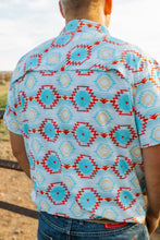 Load image into Gallery viewer, Blue Aztec Tek Western short sleeve
