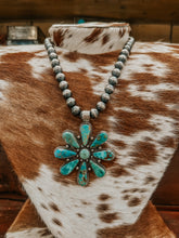 Load image into Gallery viewer, Genuine 10mm- 18&quot; Navajo Necklace W/ Turquoise Flower Pendant
