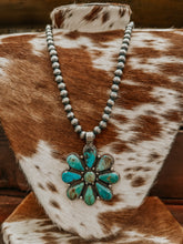 Load image into Gallery viewer, Genuine 8mm-22&quot; Navajo Necklace W/ Turquoise Flower Pendant
