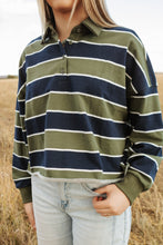 Load image into Gallery viewer, Rugby Polo Top green Stripe With Front Buttons
