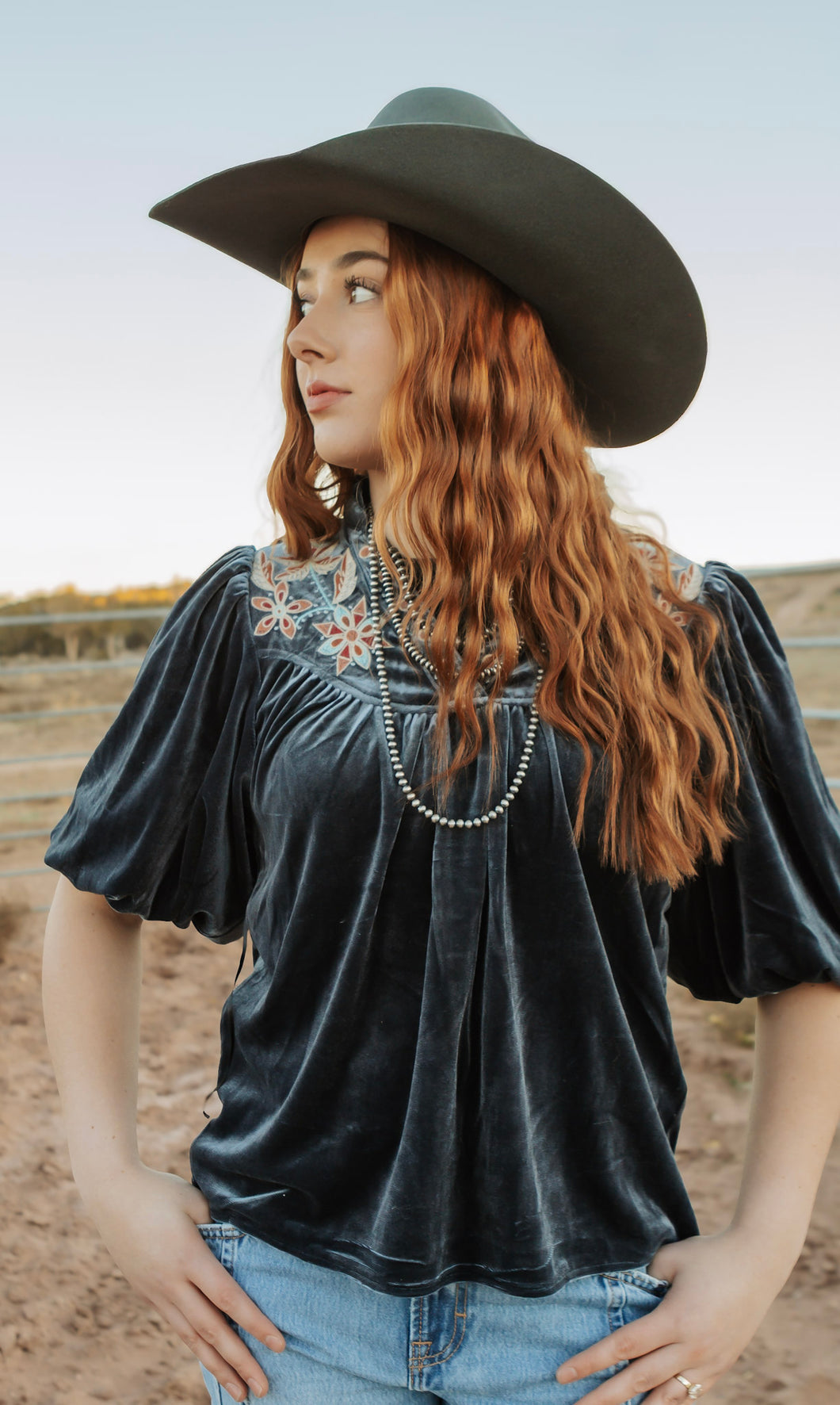 puff sleeve velvet top