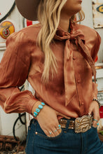 Load image into Gallery viewer, Wrangler Rose Gold Tie Neck Top
