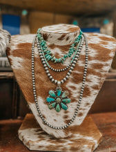 Load image into Gallery viewer, Genuine 8mm-22&quot; Navajo Necklace W/ Turquoise Flower Pendant
