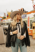 Load image into Gallery viewer, Black EmbroideredStudded Fringe Cape
