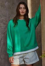 Load image into Gallery viewer, Varsity green knit cotton crew neck sweatshirt top
