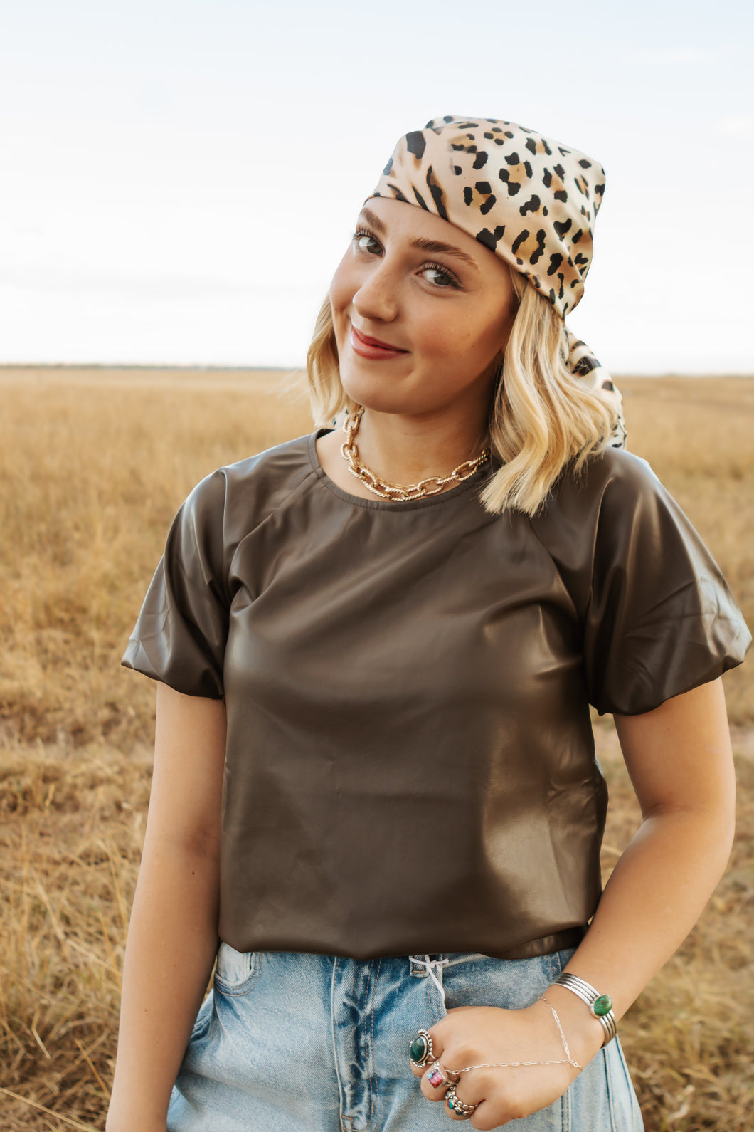 Pleather Top In Driftwood