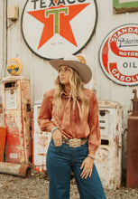 Load image into Gallery viewer, Wrangler Rose Gold Tie Neck Top
