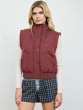 Load image into Gallery viewer, Cropped Mock Neck Snap Puffer Vest
