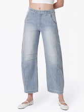 Load image into Gallery viewer, High rise striped barrel jean
