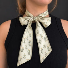 Load image into Gallery viewer, Sage Gingham &amp; Wildflower Silk Twilly
