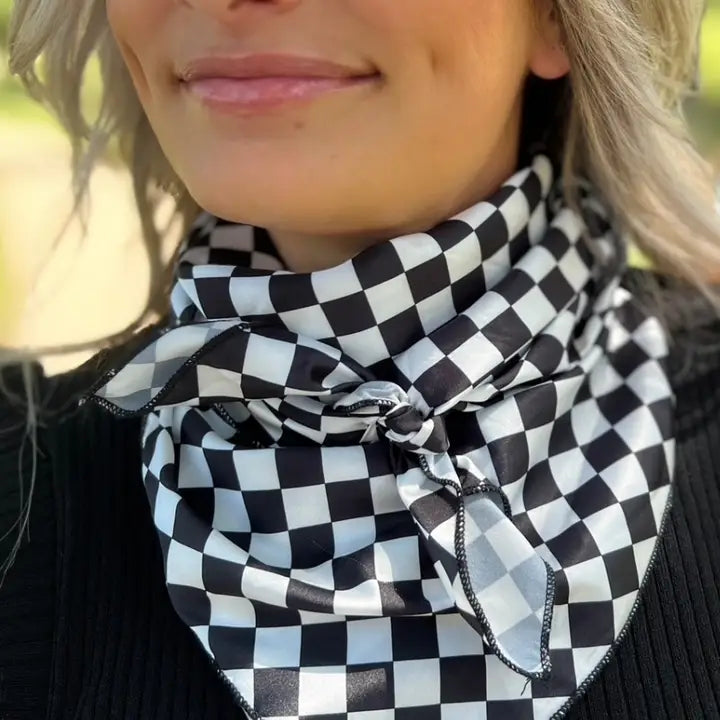 Round the Track Black Checkered Wild Rag