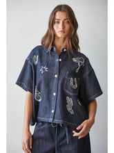 Load image into Gallery viewer, Denim Short Sleeve with western symbols
