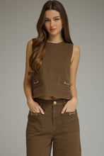Load image into Gallery viewer, Brown Solid sleeveless TOP with bit detailing
