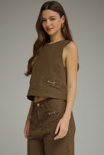 Load image into Gallery viewer, Brown Solid sleeveless TOP with bit detailing
