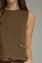 Load image into Gallery viewer, Brown Solid sleeveless TOP with bit detailing

