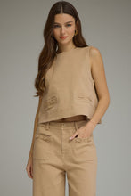 Load image into Gallery viewer, Camel Solid sleeveless Top with bit detailing
