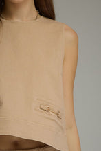 Load image into Gallery viewer, Camel Solid sleeveless Top with bit detailing
