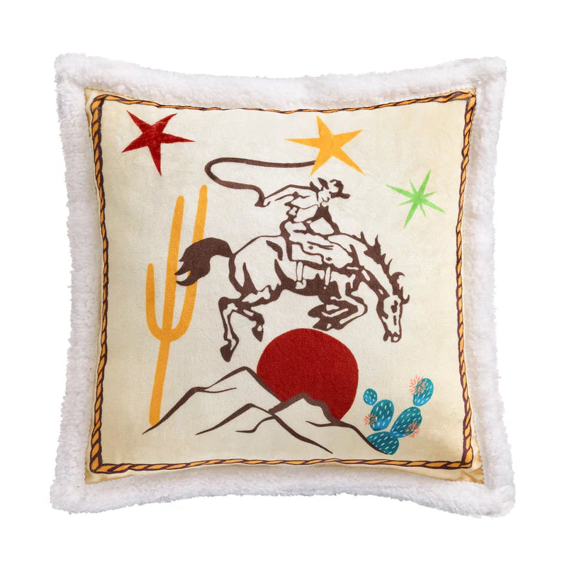 Western Adventure Campfire Sherpa Pillow