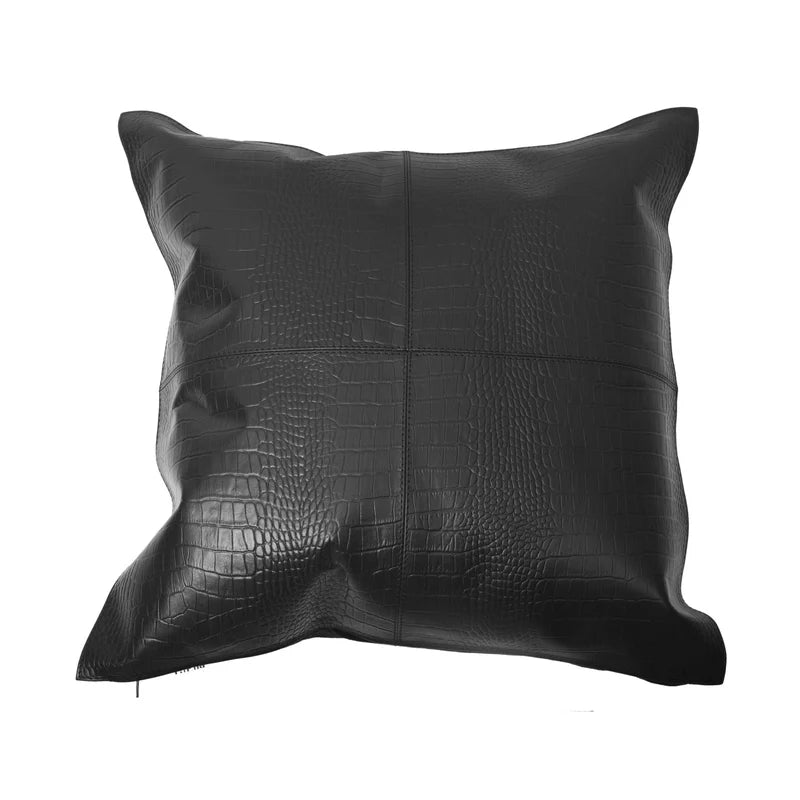 Genuine leather embossed black croc pillow